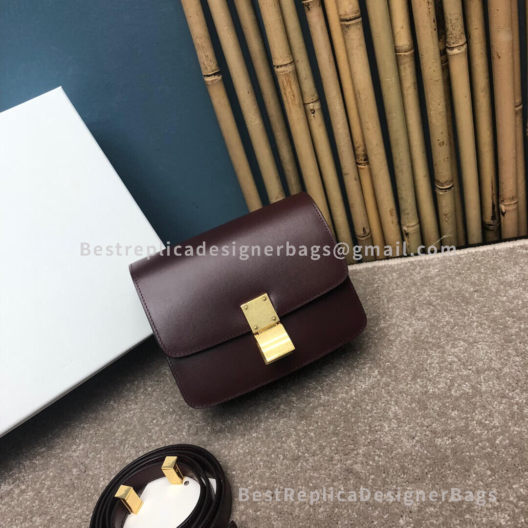 Celine Small Classic Box Bag Burgundy Calfskin